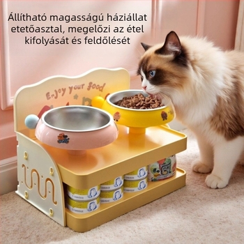 Macska etető tálak két szintes állványa (Anyag: PP; Márka: He Ou; Modell: Dopamine Dining Table; Kategória: Kisállat etetőfelszerelés)