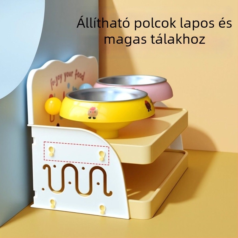 Macska etető tálak két szintes állványa (Anyag: PP; Márka: He Ou; Modell: Dopamine Dining Table; Kategória: Kisállat etetőfelszerelés)