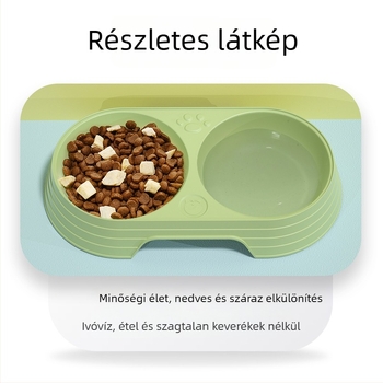 Macska tál, dupla tál, csúszásmentes, műanyag, Curly Tail