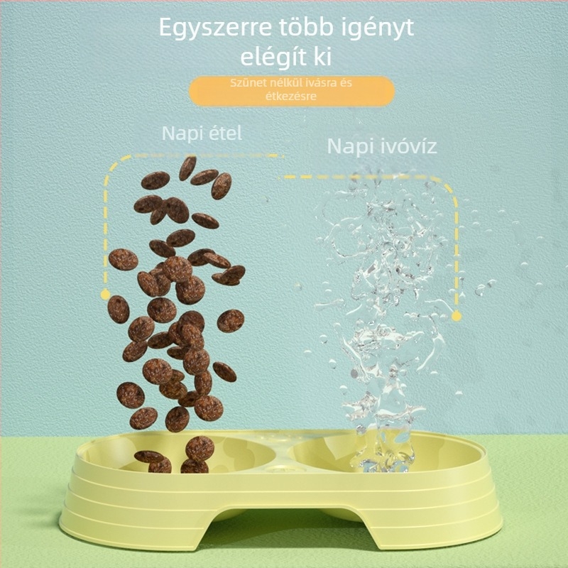 Macska tál, dupla tál, csúszásmentes, műanyag, Curly Tail