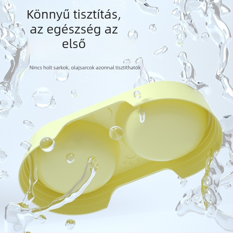 Macska tál, dupla tál, csúszásmentes, műanyag, Curly Tail