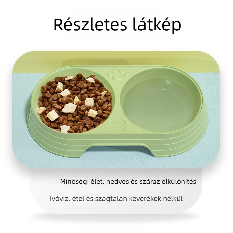 Macska tál, dupla tál, csúszásmentes, műanyag, Curly Tail