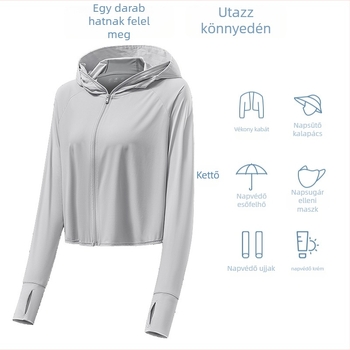 UPF50 napvédelem kapucnival, légáteresztő nylon anyag, gyorsan száradó, nyári kültéri dzseki