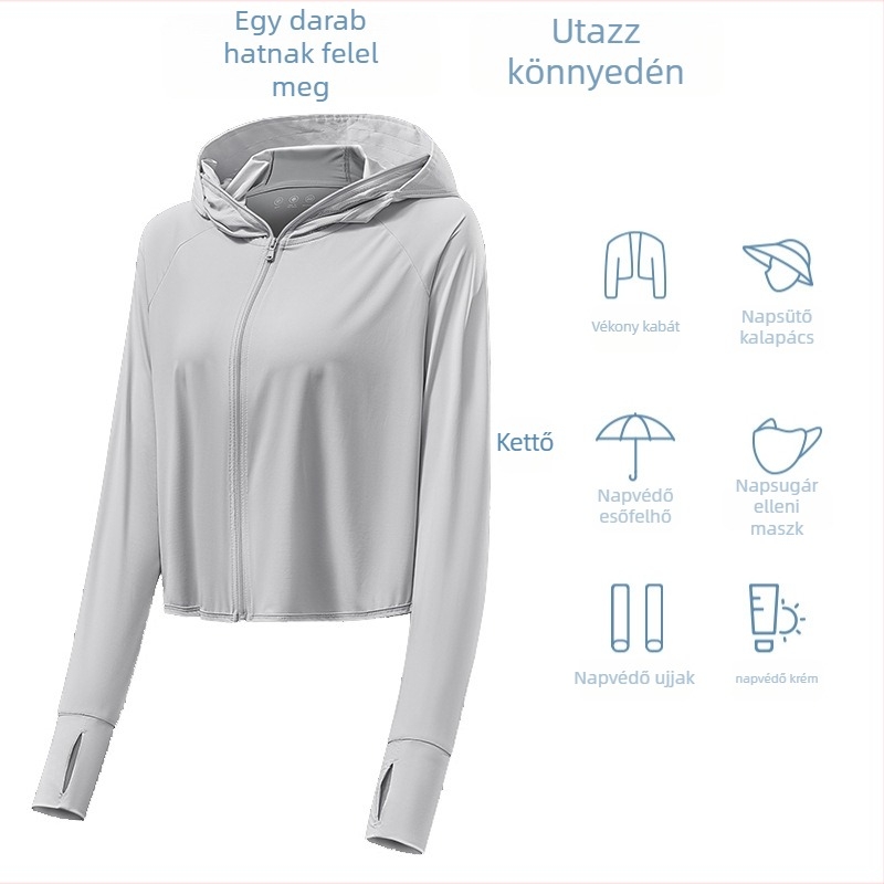 UPF50 napvédelem kapucnival, légáteresztő nylon anyag, gyorsan száradó, nyári kültéri dzseki
