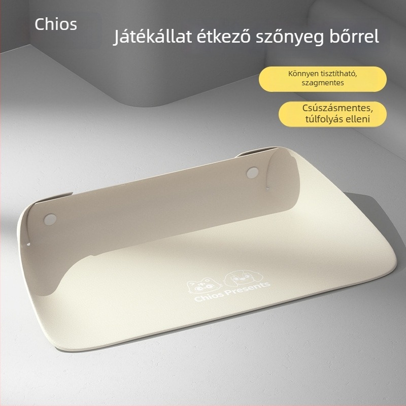 Bőr állateledeles alátét félköríves kialakítással, megvastított, csúszásmentes és vízálló