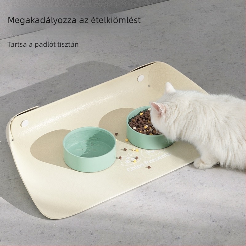 Bőr állateledeles alátét félköríves kialakítással, megvastított, csúszásmentes és vízálló