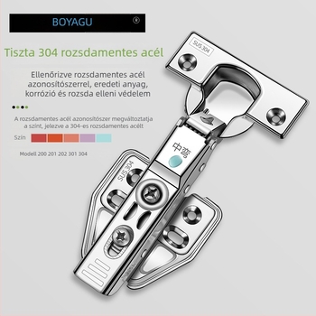 Hidraulikus szekrényajtó pánt, 304 rozsdamentes acél, modell 304A, finom polírozás, modern letisztult stílus