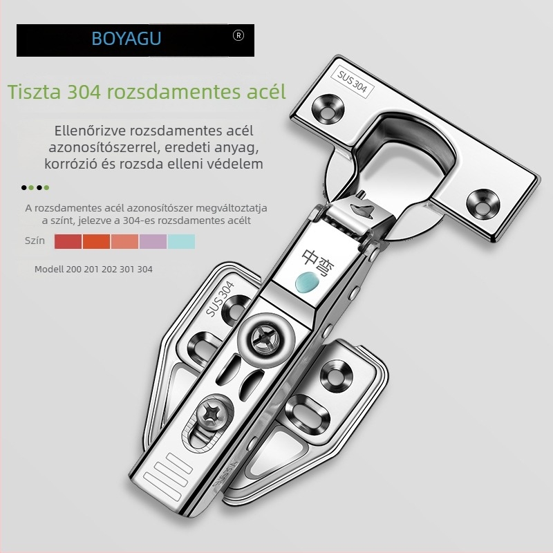 Hidraulikus szekrényajtó pánt, 304 rozsdamentes acél, modell 304A, finom polírozás, modern letisztult stílus