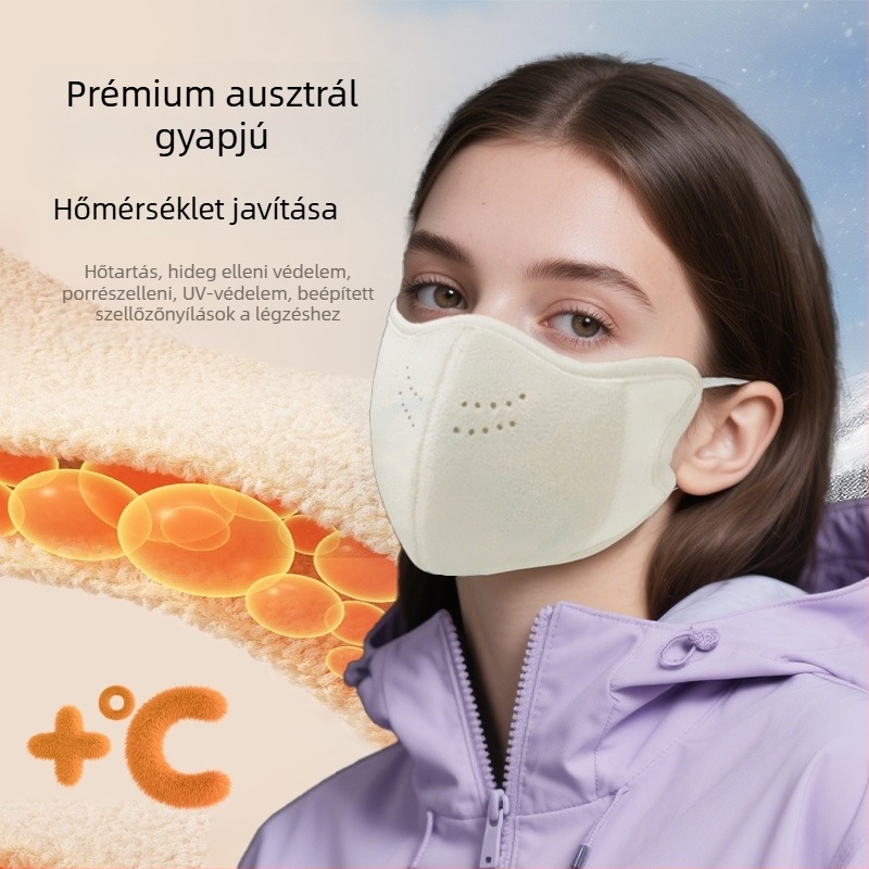 Uniszex téli meleg maszk ausztrál gyapjúból, szatén felülettel, por- és szélálló