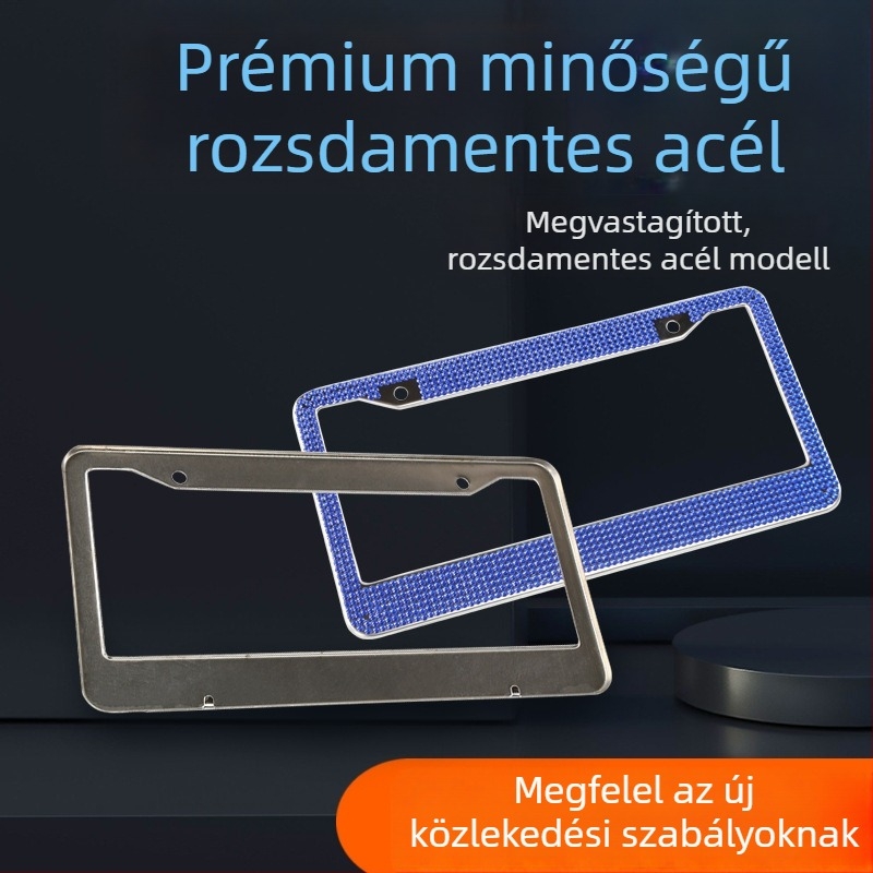Model: Gyémántos rendszámtábla keret; Anyag: rozsdamentes acél; Típus: rhinestone, akril kő; Kompatibilis amerikai rendszámtáblákkal