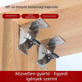 Rugós zsanér, vastagított kivitel, állítható 90°–180°, önzáró, összecsukható bútorcsatlakozáshoz, modell 7055, mangán acél, nikkelezett felület, Honor Horse márka, modern egyszerű stílus