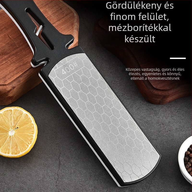 Kétoldalas gyémántos élező eszköz gyors élezéshez konyhai kések és ollók számára; testreszabható feldolgozás; licencelhető magáncímke