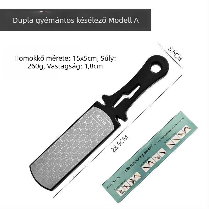 Kétoldalas gyémántos élező eszköz gyors élezéshez konyhai kések és ollók számára; testreszabható feldolgozás; licencelhető magáncímke