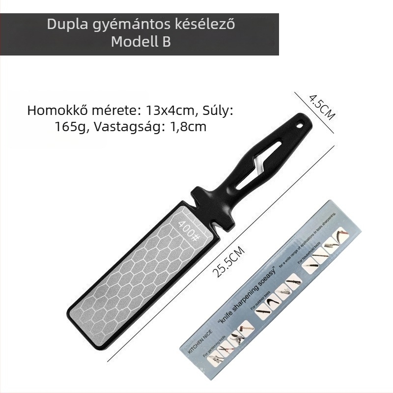 Kétoldalas gyémántos élező eszköz gyors élezéshez konyhai kések és ollók számára; testreszabható feldolgozás; licencelhető magáncímke