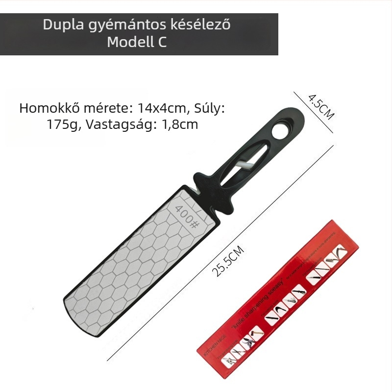 Kétoldalas gyémántos élező eszköz gyors élezéshez konyhai kések és ollók számára; testreszabható feldolgozás; licencelhető magáncímke