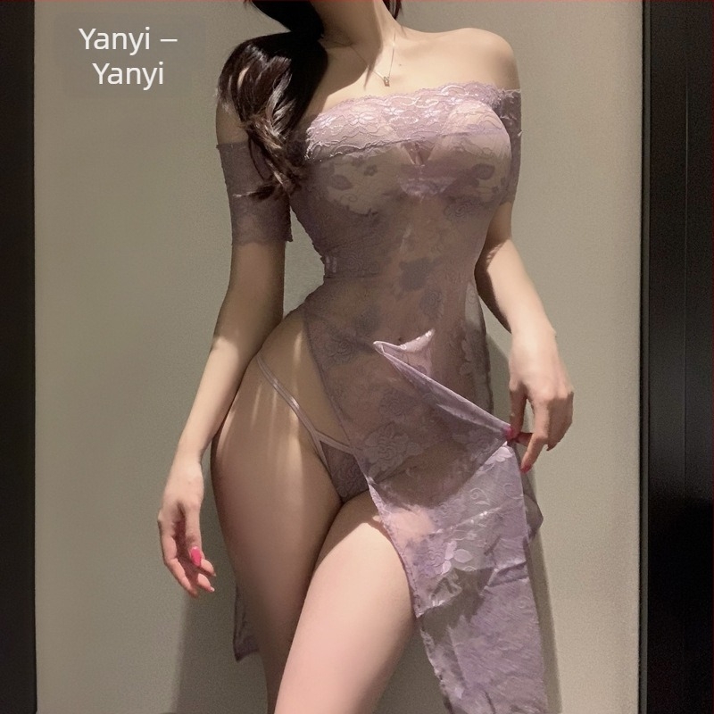 Qipao-stílusú cosplay fehérnemű, csipkés, átlátszó, szoros fazon, poliészter anyag (csipés tartalom 30-50%) - 9105