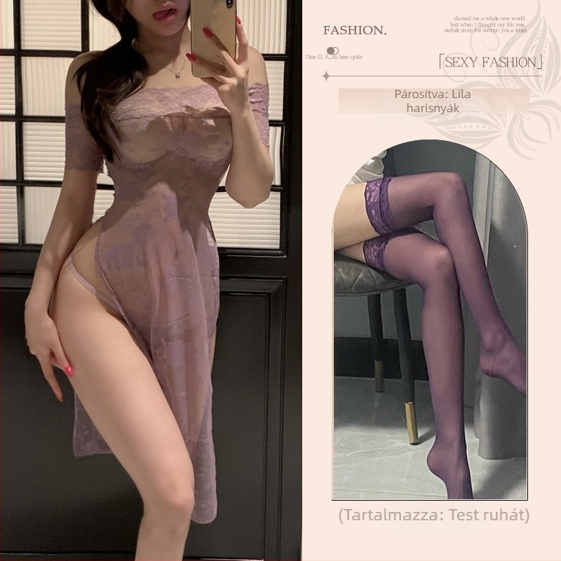 Qipao-stílusú cosplay fehérnemű, csipkés, átlátszó, szoros fazon, poliészter anyag (csipés tartalom 30-50%) - 9105