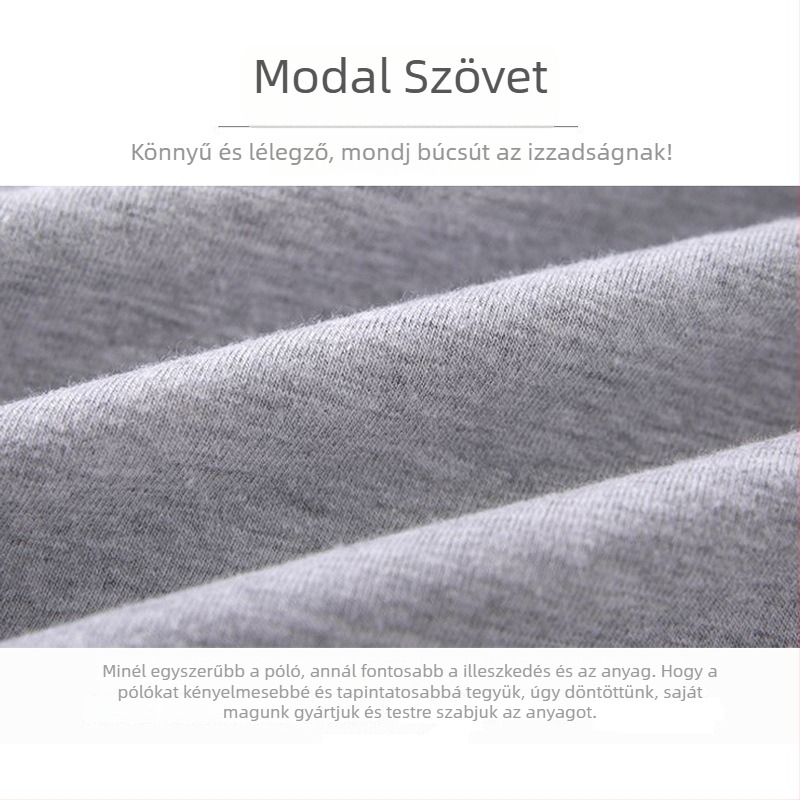 Modal anyagú női póló, kerek nyakú, rövid ujjú, szűk fazon, normál hossz 50–65 cm