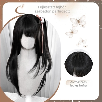 Hosszú egyenes paróka oldalsó frufrival, modell XJ-GHH-005, anyag fehérje-selyem, mechanizált gyártás, arcformázó hatás, fiatalos megjelenés