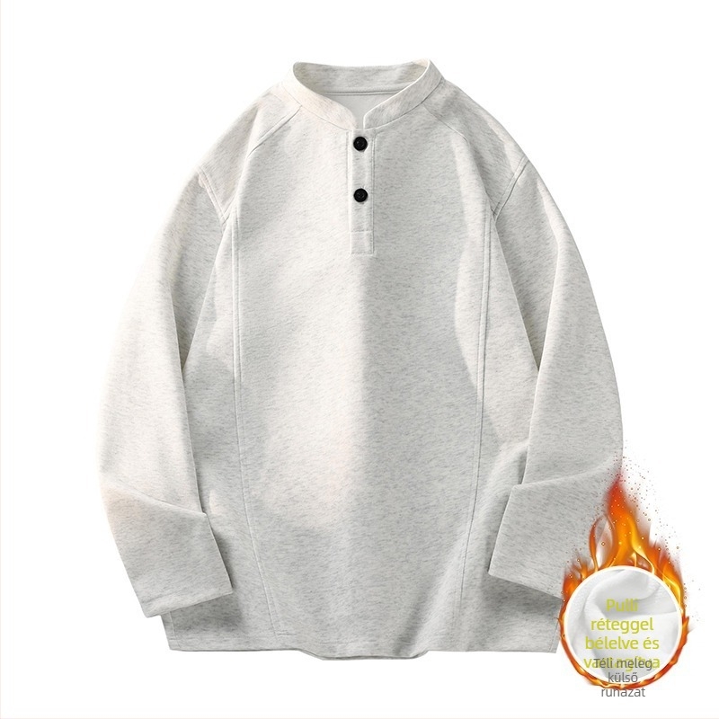 Poliészter-pamut anyagú T‑shirt V-nyakúval, hosszú ujjú, bő szabás, normál hosszúság