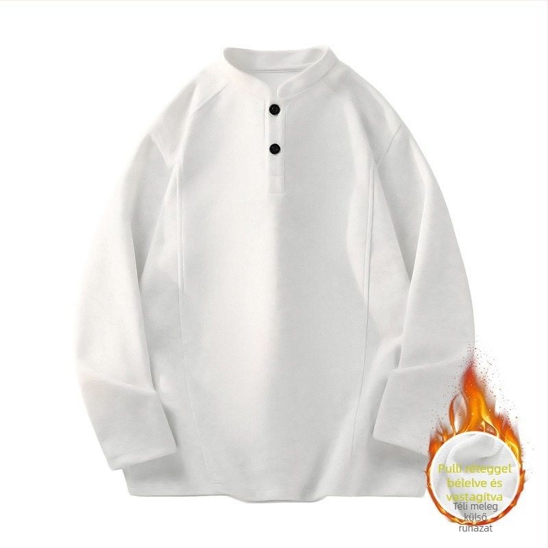 Poliészter-pamut anyagú T‑shirt V-nyakúval, hosszú ujjú, bő szabás, normál hosszúság