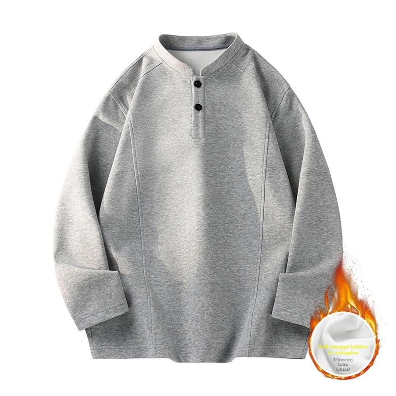 Poliészter-pamut anyagú T‑shirt V-nyakúval, hosszú ujjú, bő szabás, normál hosszúság