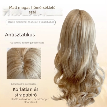 Hosszú, göndör paróka nőknek oldalra rendezett frufruval, hőálló rost, mechanikus gyártás, modell 0041