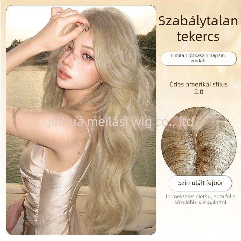 Hosszú, göndör paróka nőknek oldalra rendezett frufruval, hőálló rost, mechanikus gyártás, modell 0041