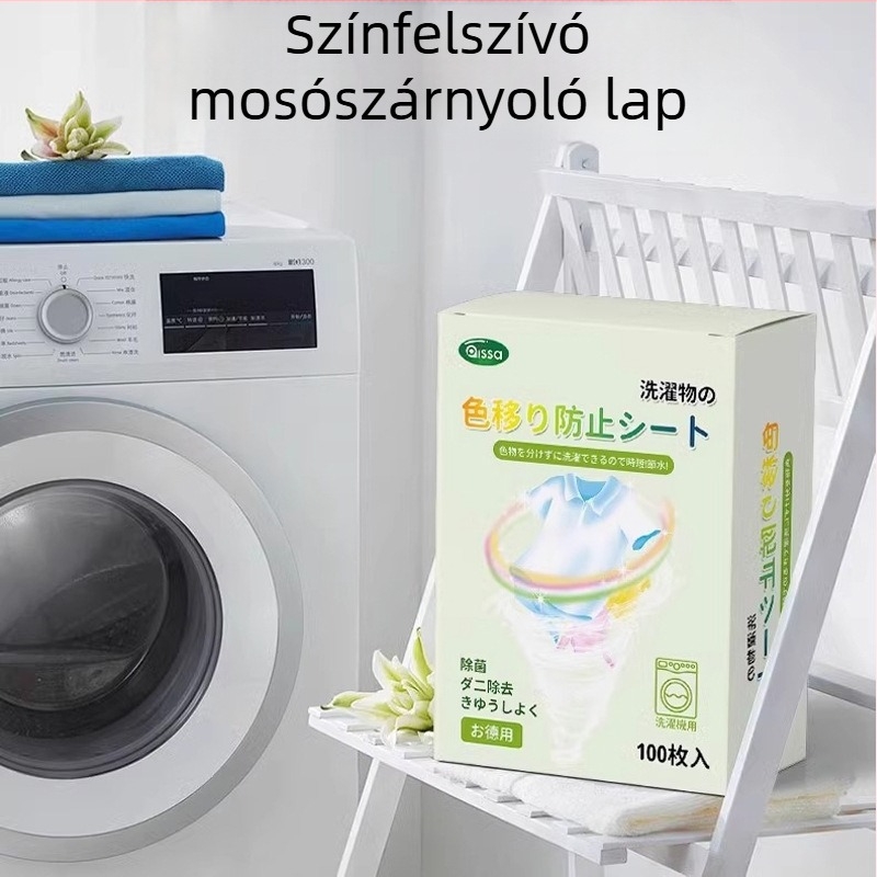 Textilfestékátvitelt megakadályozó lapok mosáshoz, 100 lap, mosógéphez