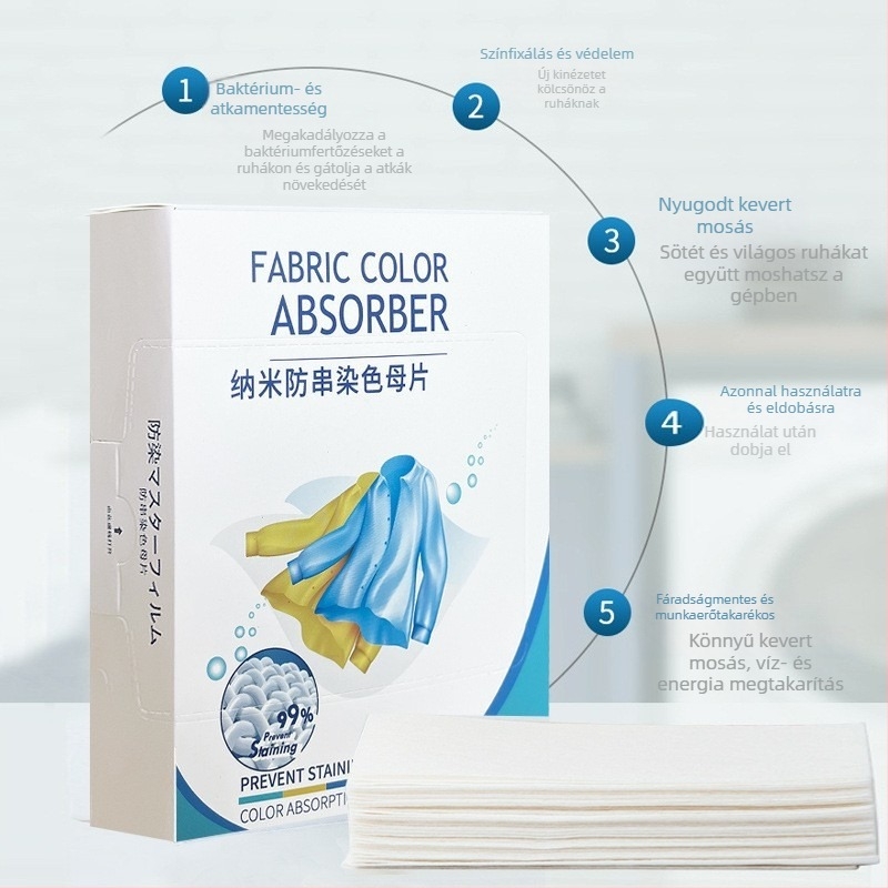 Színelnyelő mosólapok – megelőzik a színátvitelt vegyes mosásnál, egyszer használatos csomag