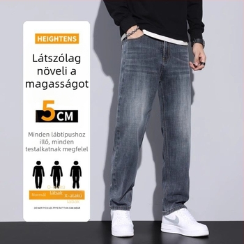 Férfi denim nadrág — egyenes szabás, fleece-beléssel, középmagas derék, gombos zárás, 60%+ pamut