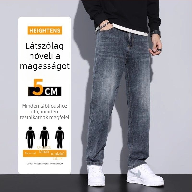 Férfi denim nadrág — egyenes szabás, fleece-beléssel, középmagas derék, gombos zárás, 60%+ pamut