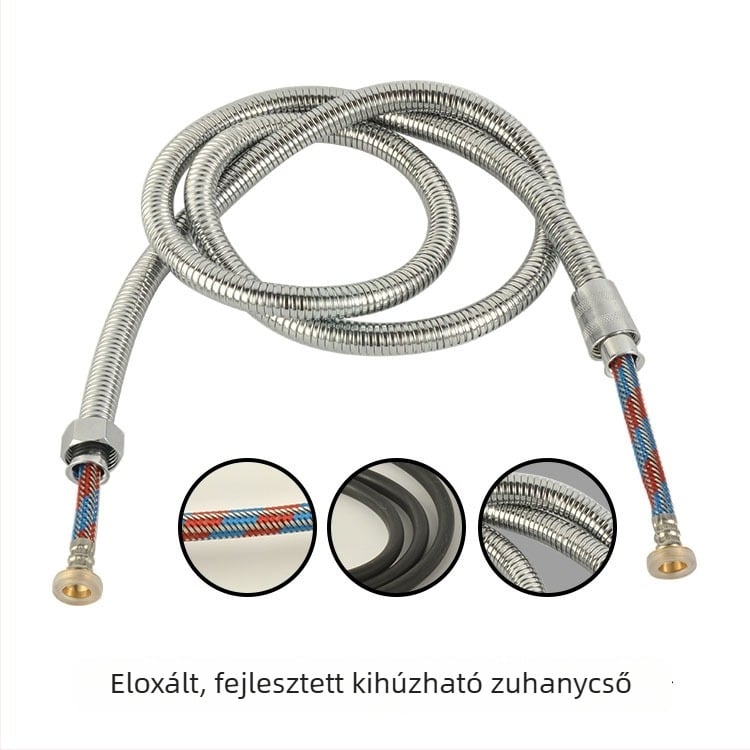 304 rozsdamentes acélból készült, elektrogalván bevonatú robbanásbiztos zuhanycső; menetes szerelés; modell: Electroplating encryption drawing tube; névleges nyomás: 0,6; működési hőmérséklet: 0–90°C