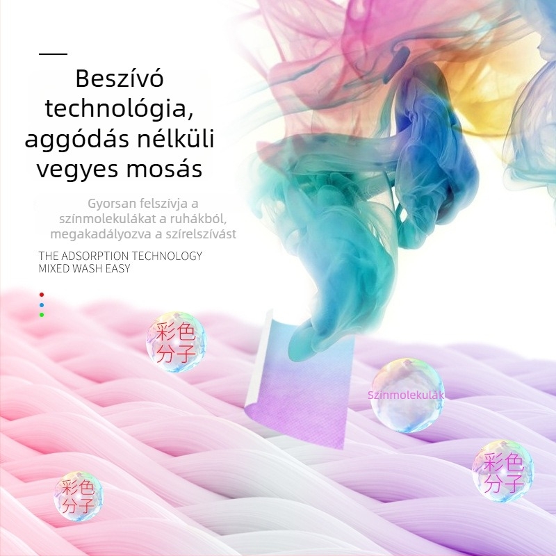 Színátvivés elleni szín-abszorpciós mosólapok mosáshoz, színvédelem vegyes mosáshoz, fehérítés nélkül