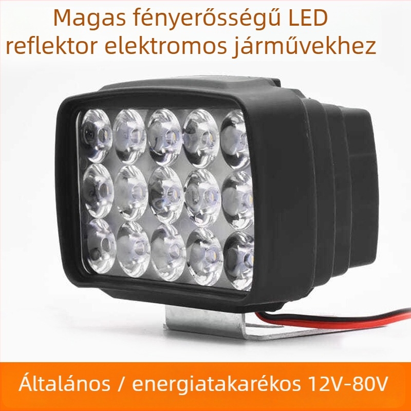 LED spotlámpa elektromos robogóhoz és motorkerékpárhoz, 12-84V, 15 LED, 15W, műanyag ház