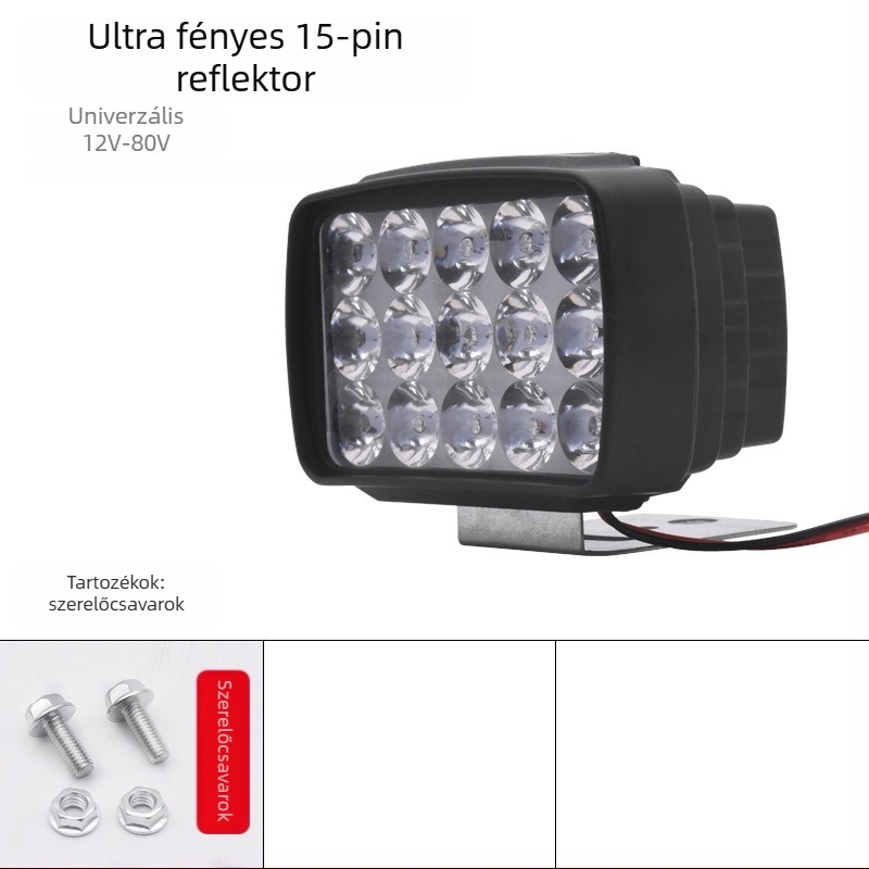 LED spotlámpa elektromos robogóhoz és motorkerékpárhoz, 12-84V, 15 LED, 15W, műanyag ház