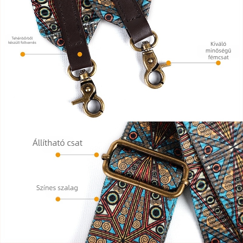 JOGUJOS/Chogujos bohem virágos crossbody táska, poliészter, modell 3001, széles pántokkal