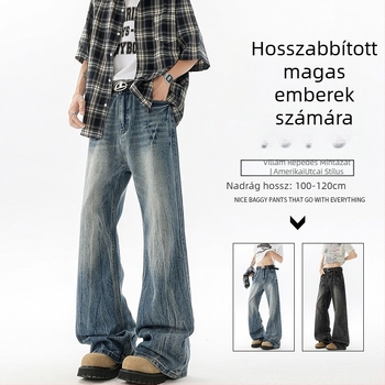 Retro farmernadrág egyenes szabású, középmagas derék, cipzáras zárás; anyag: 67% pamut, 18% poliészter, 15% viszkóz; mosás