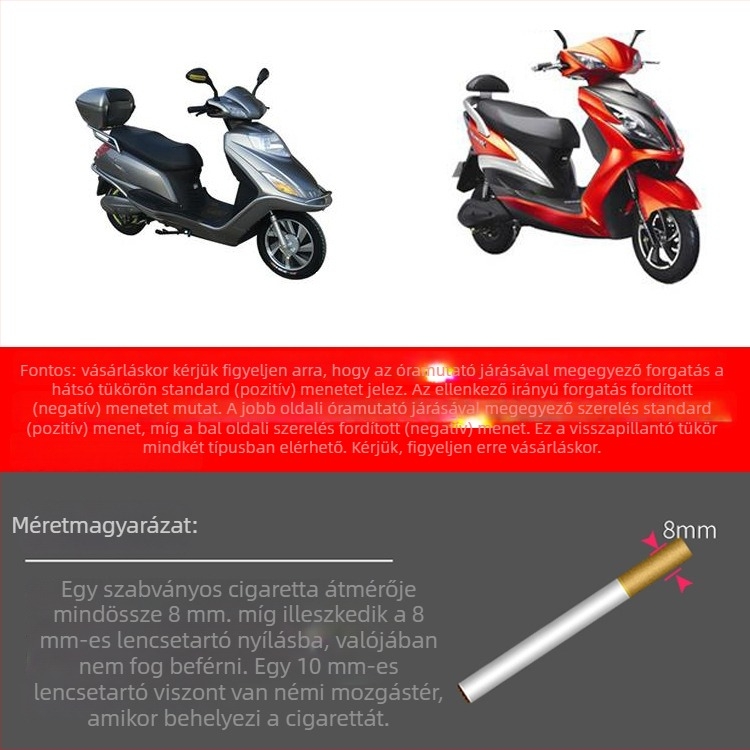 Robogó hátsó tükör - Mojielong, üveg, műanyag + vas, modell WH100T-A-H, műanyag burkolat