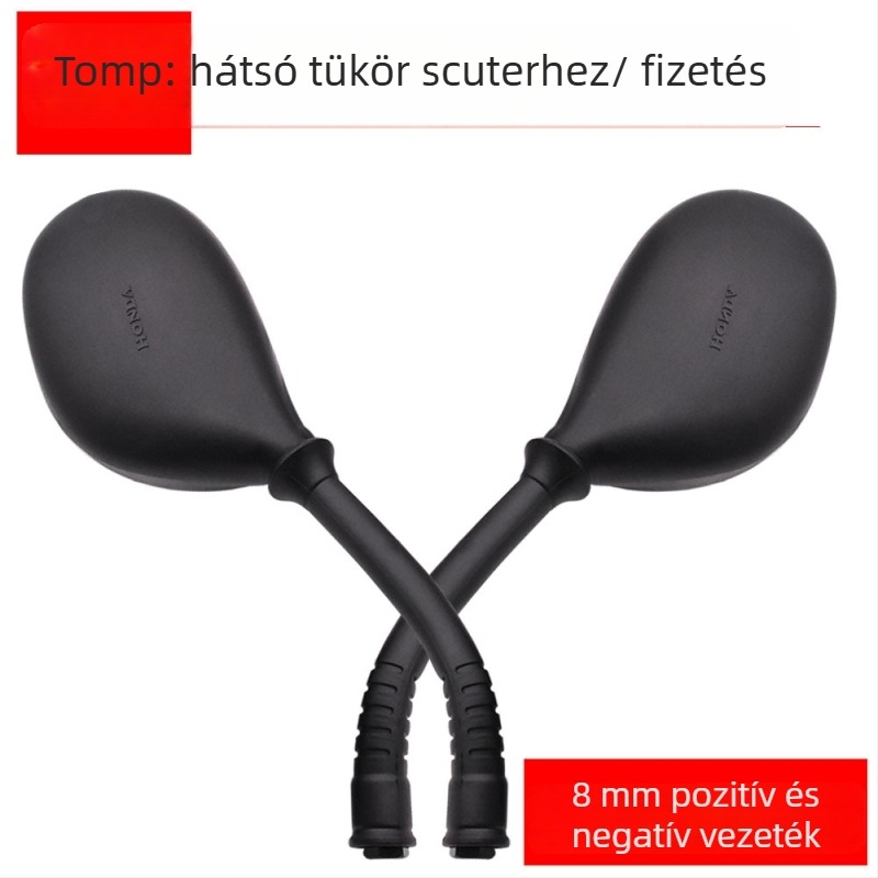 Robogó hátsó tükör - Mojielong, üveg, műanyag + vas, modell WH100T-A-H, műanyag burkolat