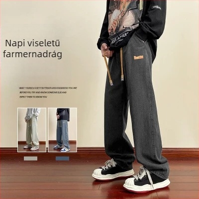 Férfiaknak szóló egyenes szabású farmernadrág, distressed, középmagas derék, pamut, egyenes szár, téli viselet