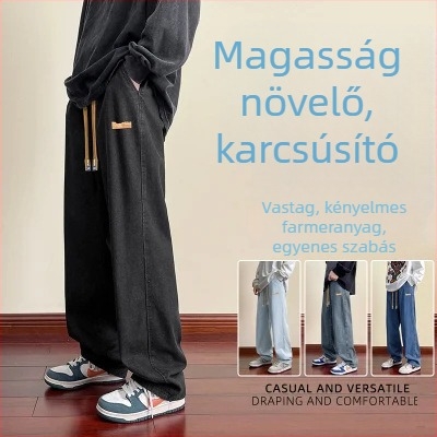 Férfiaknak szóló egyenes szabású farmernadrág, distressed, középmagas derék, pamut, egyenes szár, téli viselet
