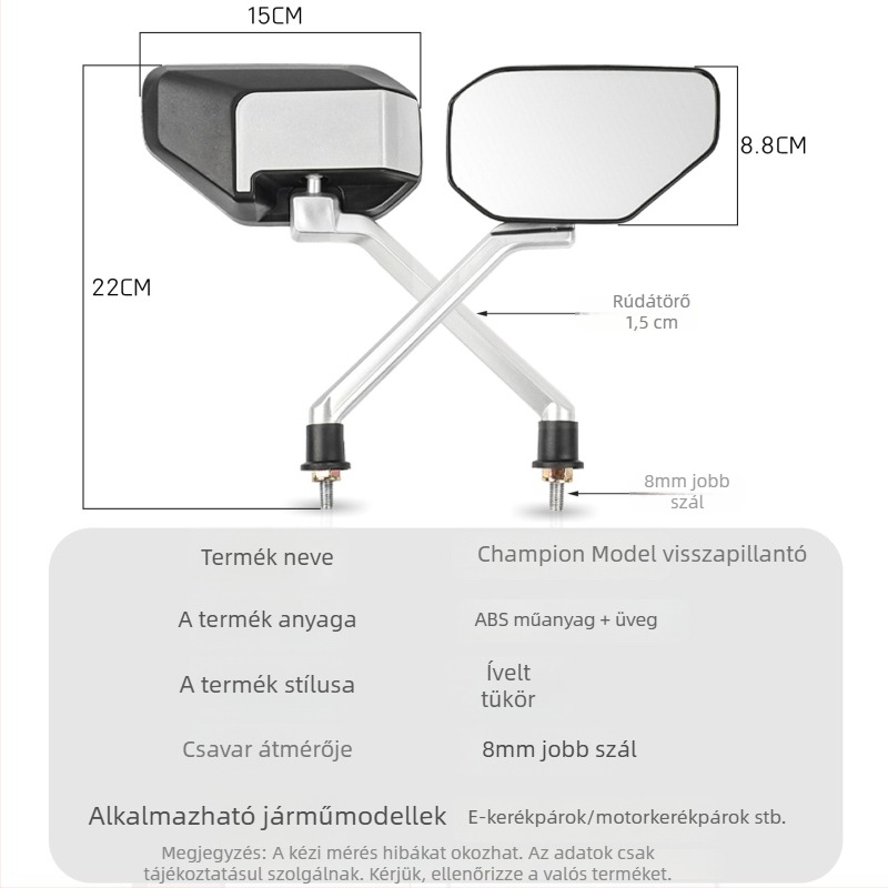 Hátsó tükröző tükör elektromos motorkerékpárokhoz, ABS műanyag + üveg, Mogelon