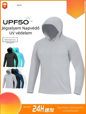 Kültéri szélvédő kapucnival, hosszú ujjú, UPF50+ UV-védelem, gyorsan szárad, légáteresztő