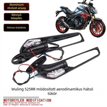 Motorkerékpár visszapillantó tükör integrált jelzőlámpával, négyszögletes tükör, alumíniumötvözet, modell 32352656.