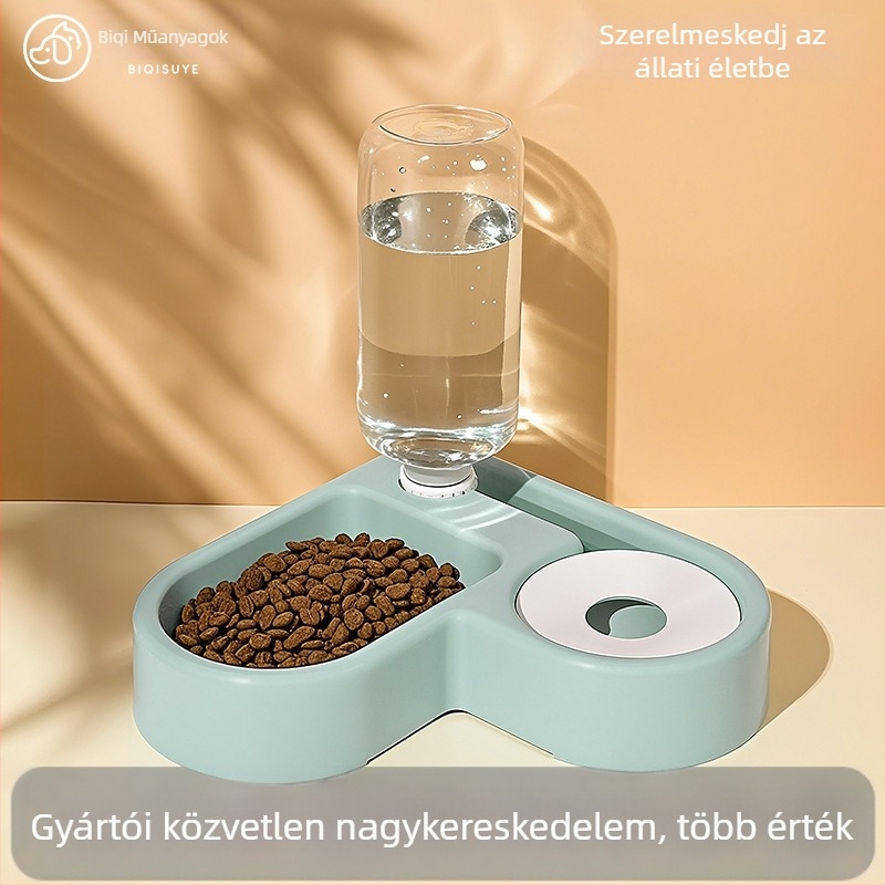 Szív alakú automata macska tál vízadagolóval, két tál, műanyag, Beech márka