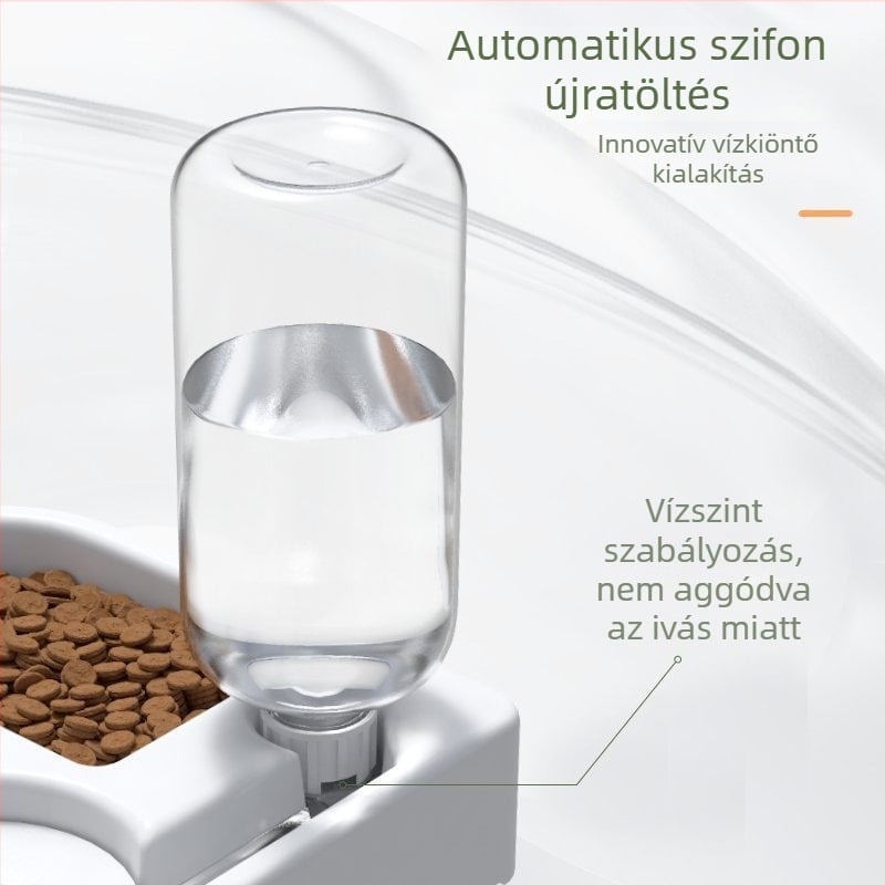 Szív alakú automata macska tál vízadagolóval, két tál, műanyag, Beech márka