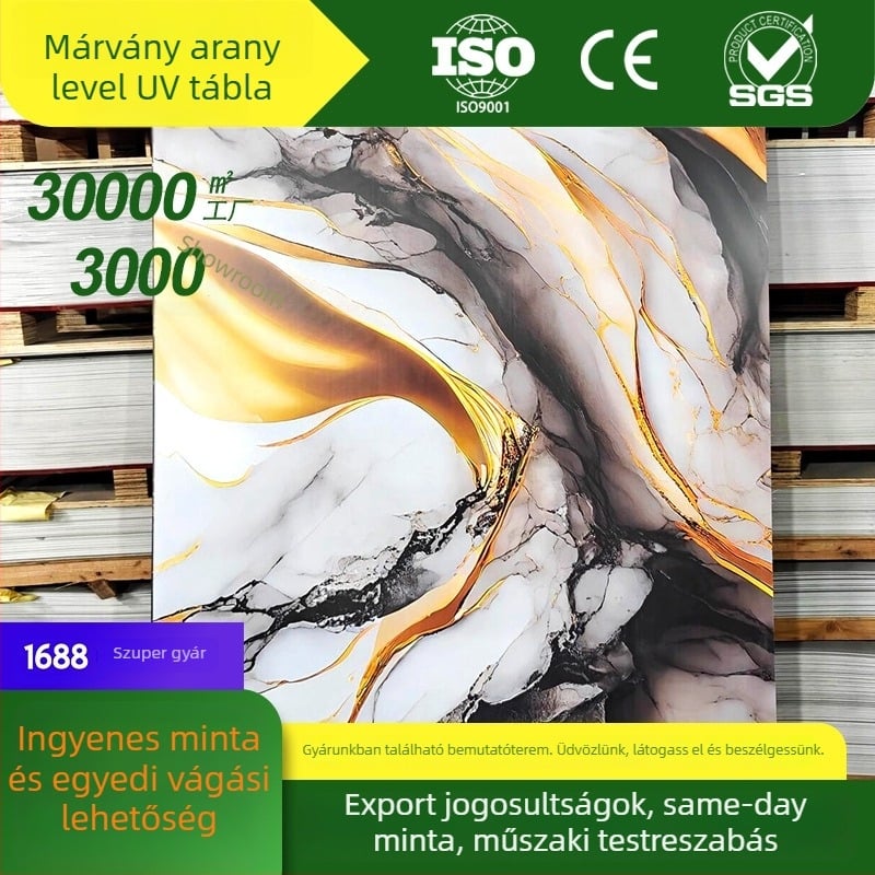 UV falpanel kő-plasztikából, SPC kő-kristály falpanel, magasfényű márványhatás, vízálló és tűzálló, telepítés elérhető