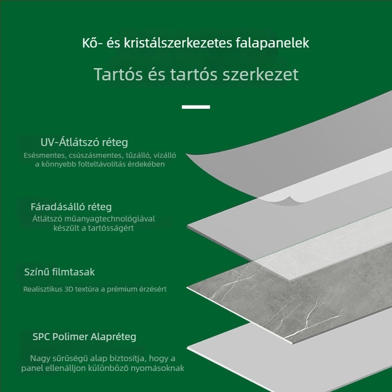 UV falpanel kő-plasztikából, SPC kő-kristály falpanel, magasfényű márványhatás, vízálló és tűzálló, telepítés elérhető