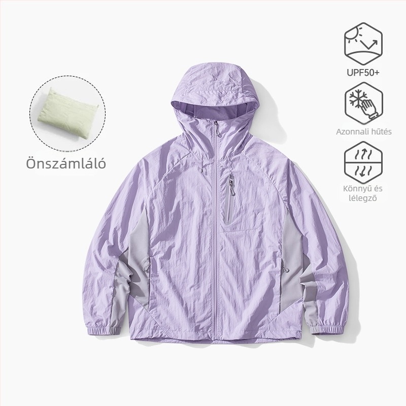 Kültéri szélvédő kabát kapucnival, lélegző, gyorsan száradó, UV-védelem UPF100+, nylon anyag
